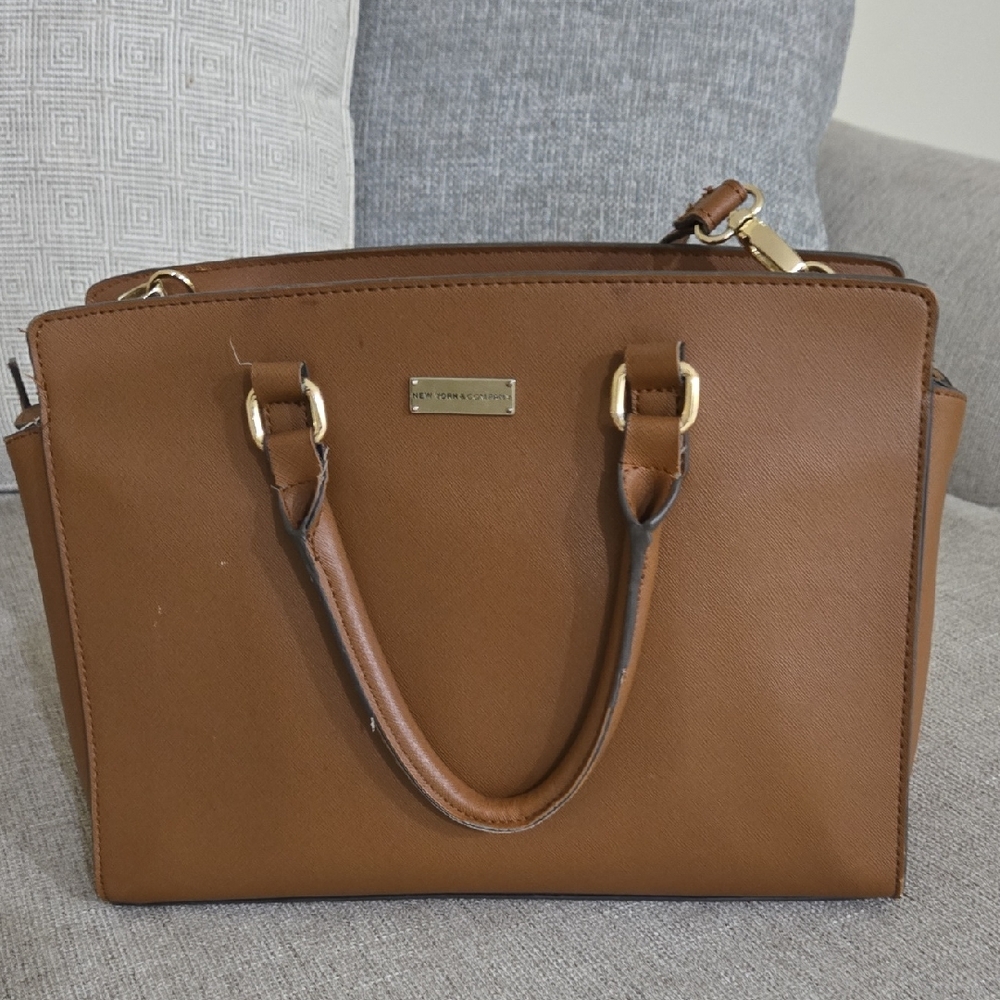 New York & Company Brown Satchel with Gold Hardware